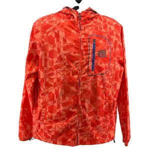 Ecko Function Jacket Mens Medium Orange Geometric Windbreaker Full Zip Hooded
